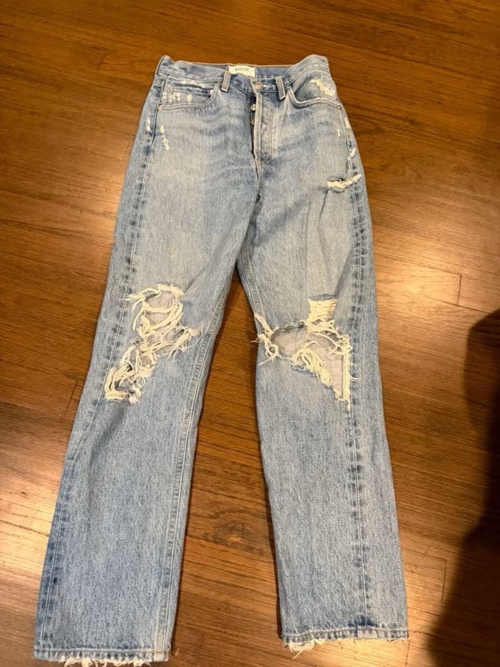 Agolde Light Wash Distressed Straight leg Wide Leg jeans, 24